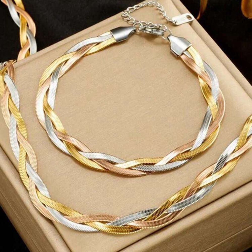 Women Stainless Steel Snake Chain Necklace & Bracelet Set - Picture 2 of 8